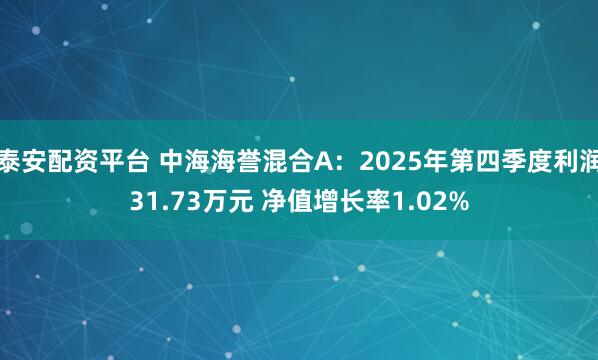 泰安配资平台 中海海誉混合A：2025年第四季度利润31.73万元 净值增长率1.02%